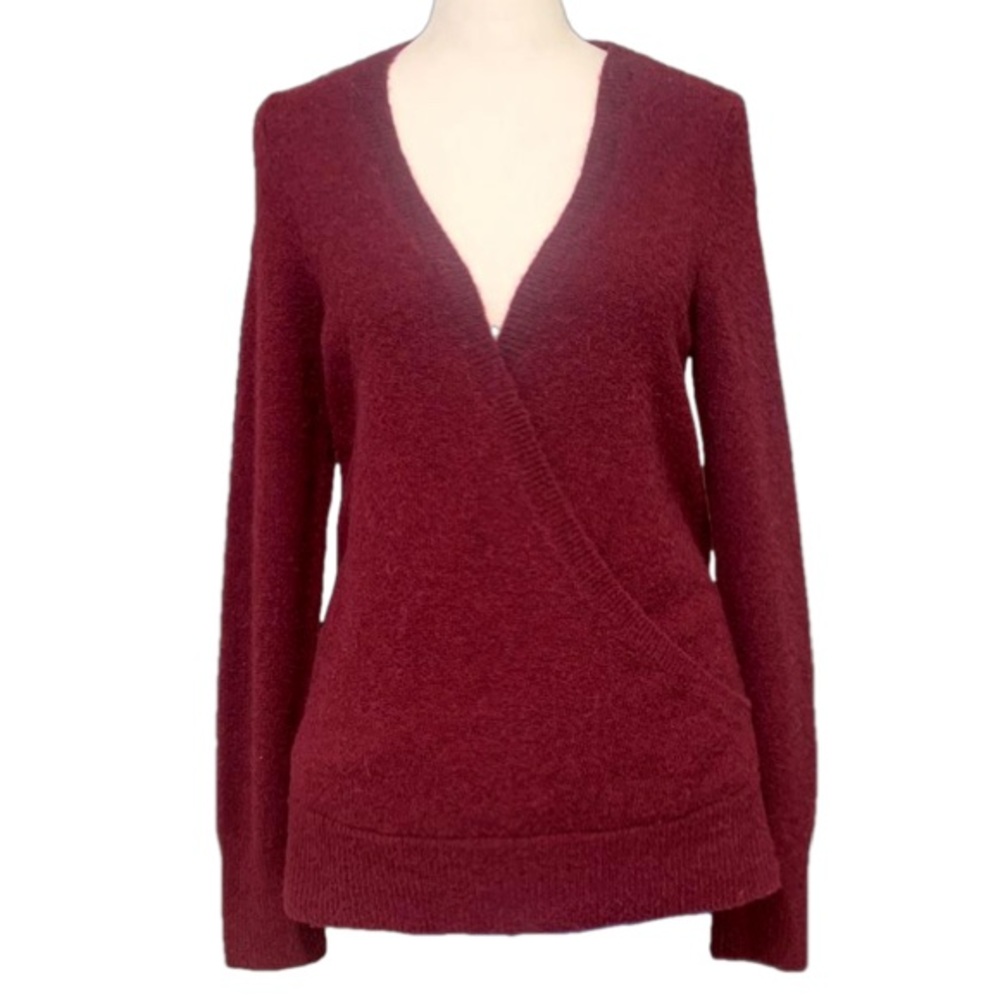 Cremieux Burgundy Charlotte Faux Wrap Wool Alpaca Blend V-Neck Women’s Sweater